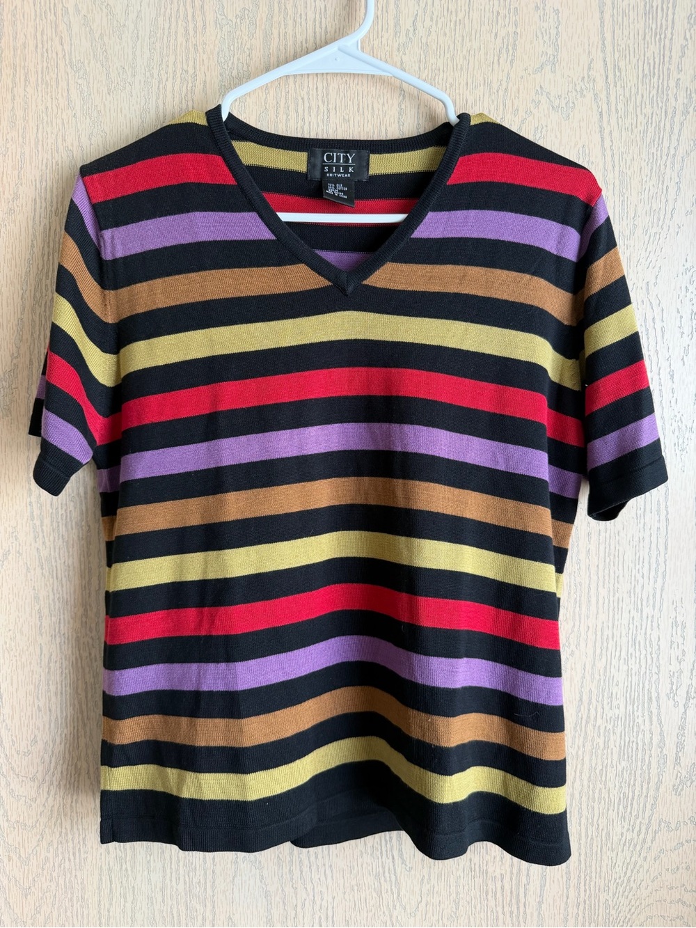 Women's Black Multi-Stripe V-Neck Top